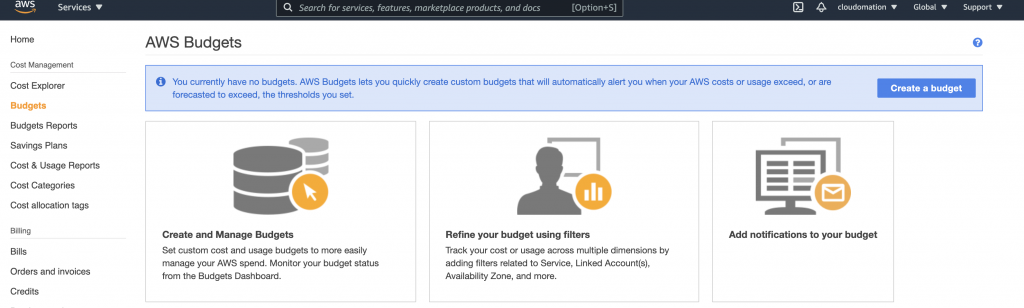 Navigate to AWS Budgets in your AWS Console by Cloudomation