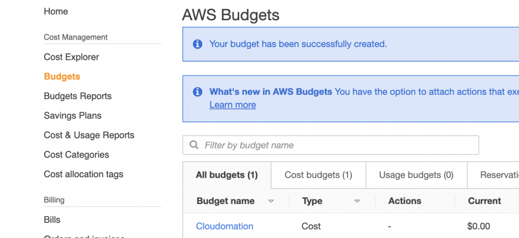 AWS Budgets in your AWS Console by Cloudomation