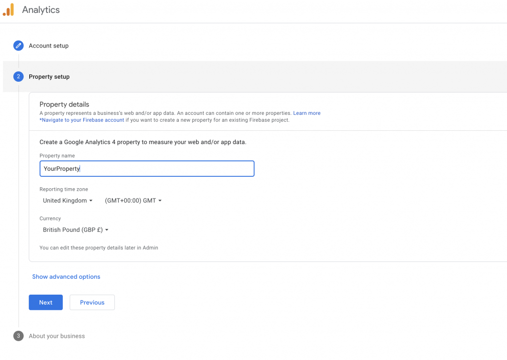 Google Analytics property setup by Cloudomation