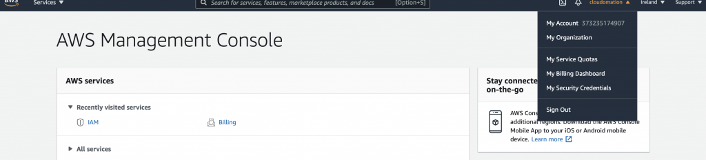 AWS Management Console Screen by Cloudomation