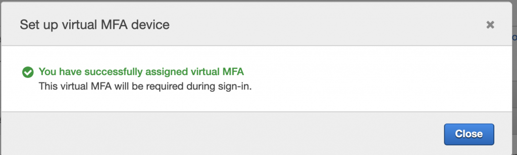 AWS IAM Successful MFA Screen by Cloudomation