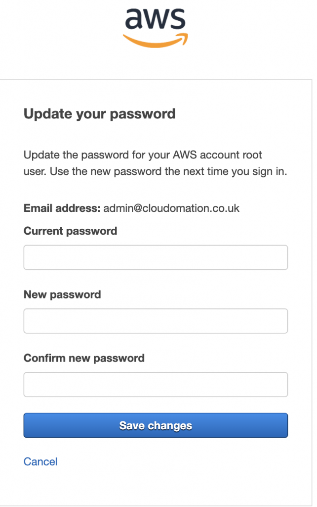 AWS IAM Update Password Screen by Cloudomation