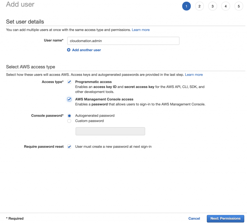 IAM set user details screen by Cloudomation
