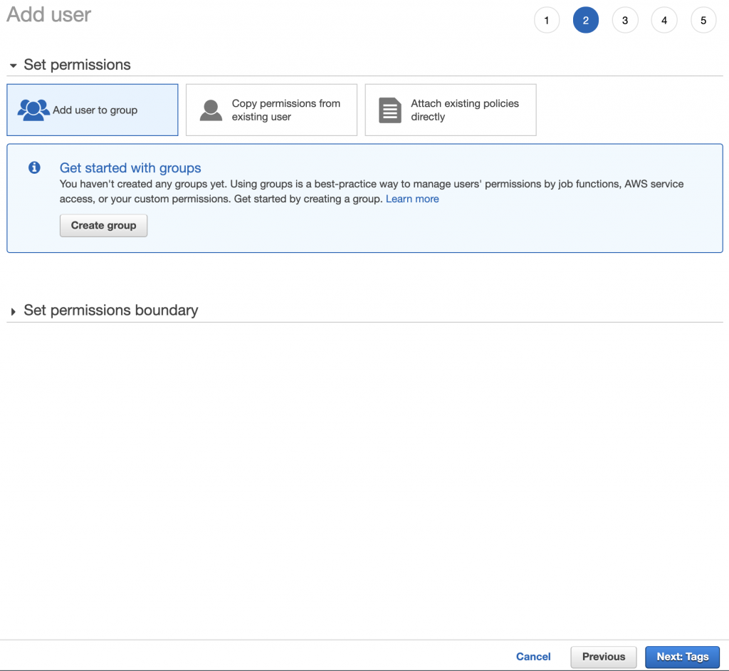 IAM Add user set permissions screen by Cloudomation