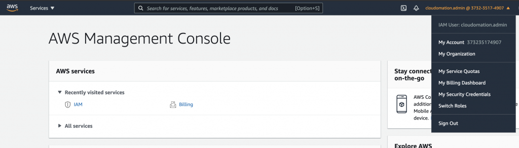 IAM User Console Dashboard by Cloudomation